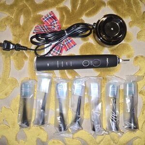 AquaSonic Black Electric Toothbrush with Replacement Heads